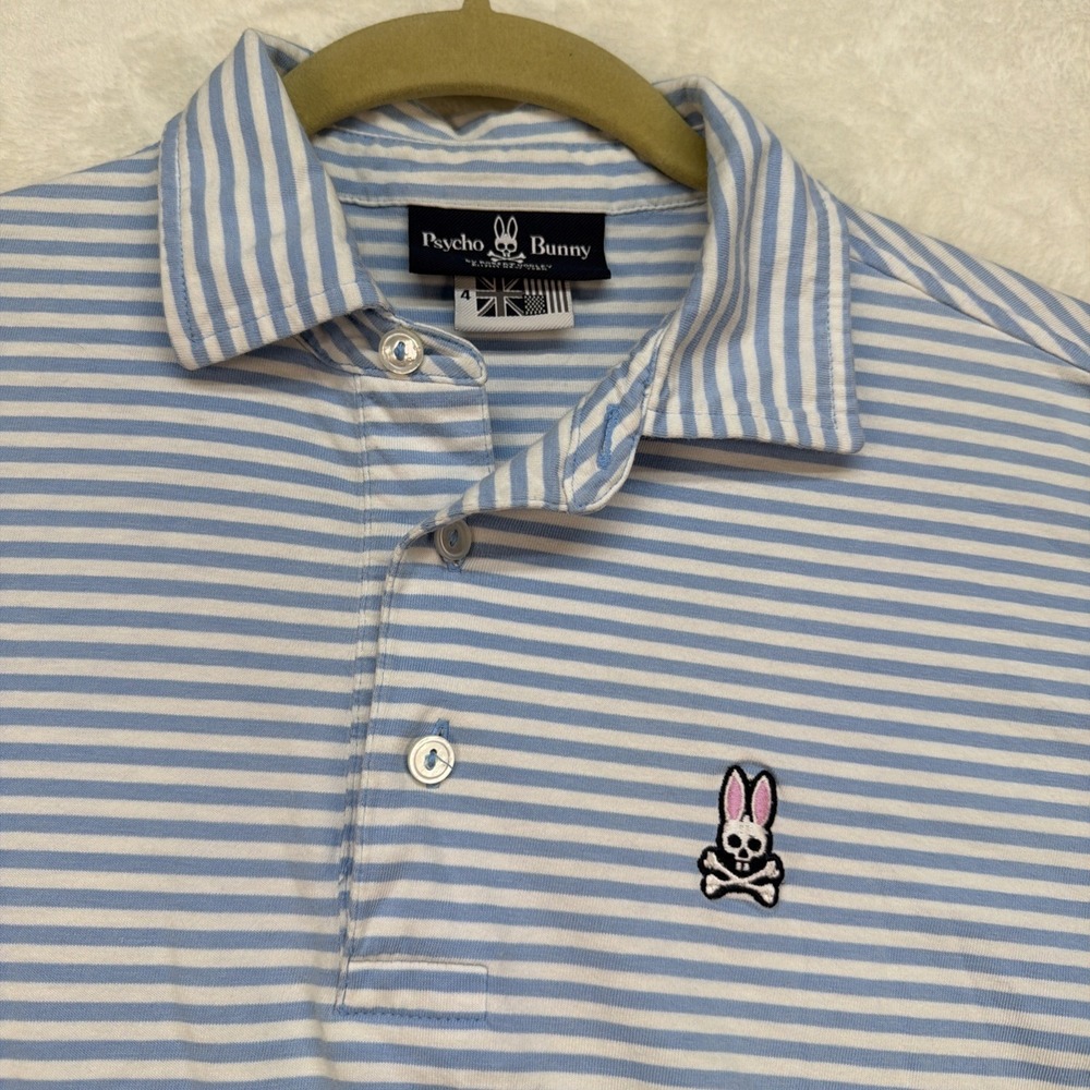 Psycho Bunny Polo Shirt Mens Medium Size 4 Slim Fit Blue Stripe Golf Casual